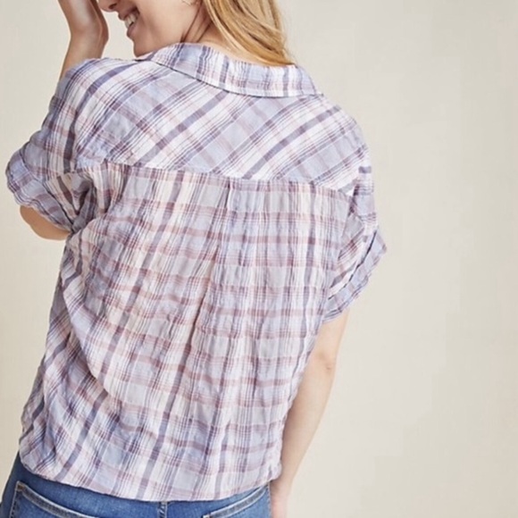 Anthropologie Cloth & Stone Liya Tie Front Plaid Top Sz L - Picture 2 of 8